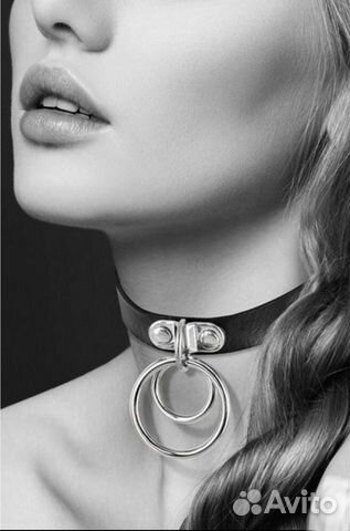 Чокер ошейник с двумя кольцами кожаный у