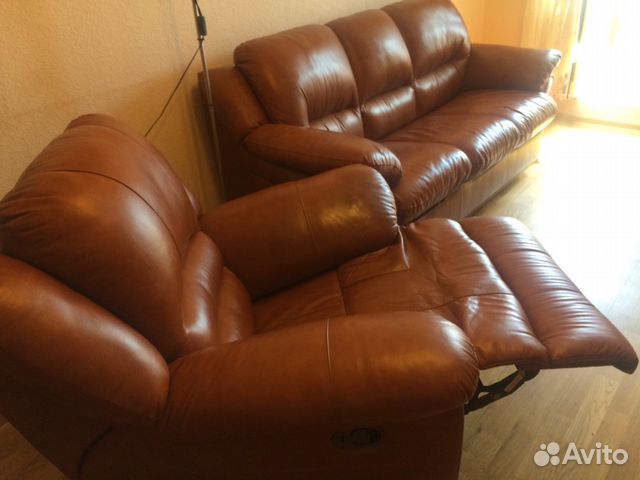 Кожаный диван-кровать Балтика коричневый