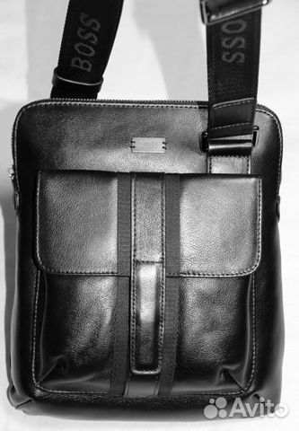 Мужская кожаная сумка H Boss black lux Мужская кожаная сумка H Boss black lux
