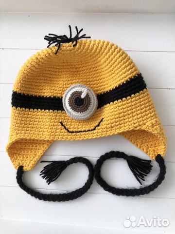 Шапка вязаная миньон и лягушка детская