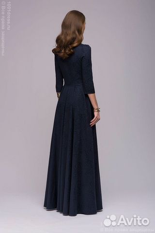 Платье темно-синее, официальное в пол 1001dress
