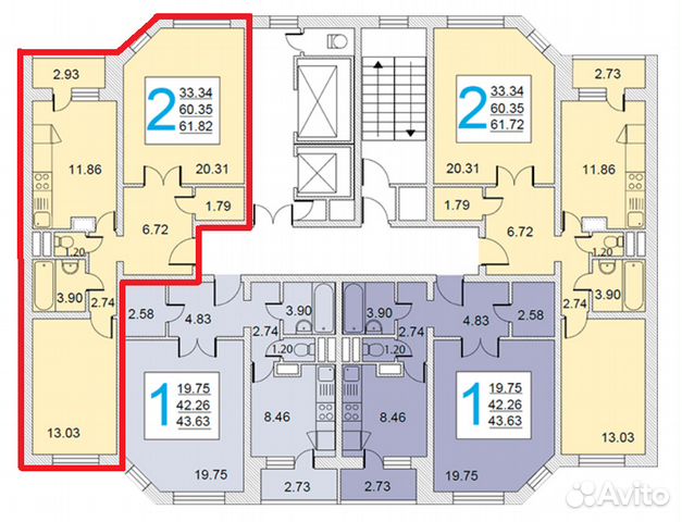 2-к квартира, 62.1 м², 2/17 эт. 2-к квартира, 62.1 м², 2/17 эт.
