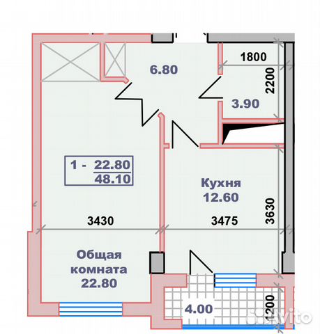 1-к квартира, 48.1 м², 12/14 эт.
