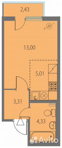 1-к квартира, 26.4 м², 1/5 эт.