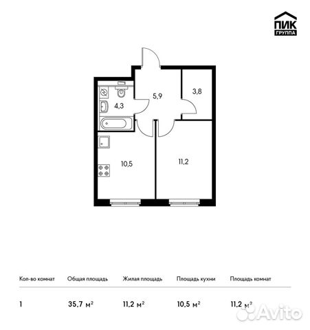 1-к квартира, 35.7 м², 9/10 эт. 1-к квартира, 35.7 м², 9/10 эт.
