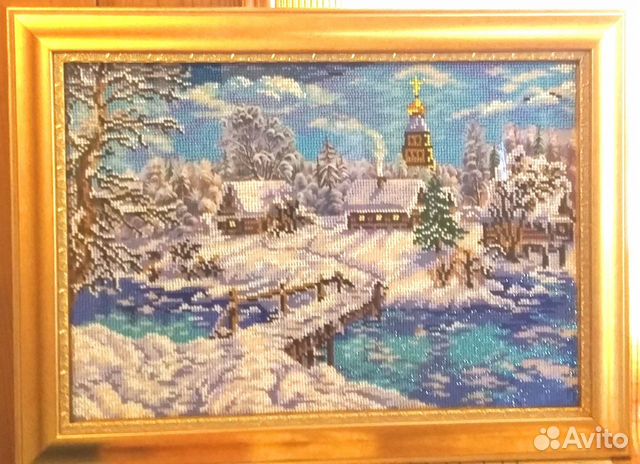 Картина. Вышивка. Бисер.Зимняя сказка