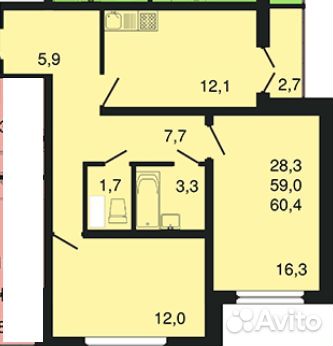 2-к квартира, 60.4 м², 7/17 эт. 2-к квартира, 60.4 м², 7/17 эт.