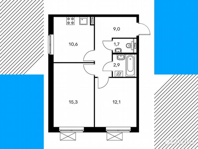 2-к квартира, 51.6 м², 23/25 эт. 2-к квартира, 51.6 м², 23/25 эт.