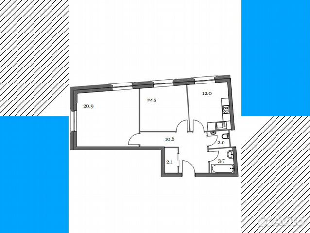 2-к квартира, 63.8 м², 21/23 эт. 2-к квартира, 63.8 м², 21/23 эт.