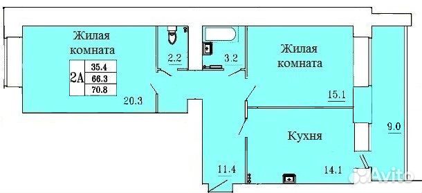 2-к квартира, 70.8 м², 6/16 эт.