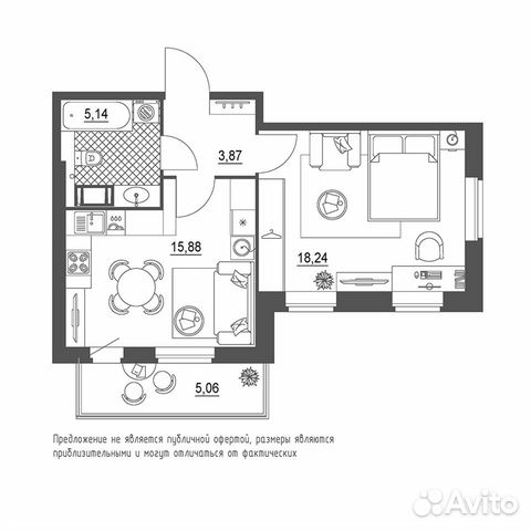 1-к квартира, 44.7 м², 16/19 эт.
