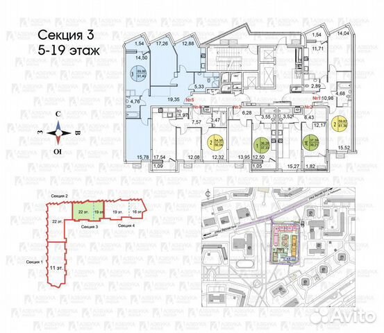 3-к квартира, 90 м², 12/22 эт.