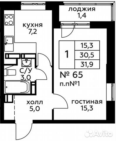 1-к квартира, 31.9 м², 14/22 эт.