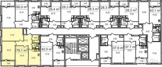 3-к квартира, 79.1 м², 13/25 эт.