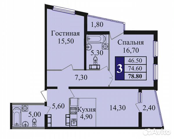 3-к квартира, 78.8 м², 10/23 эт.