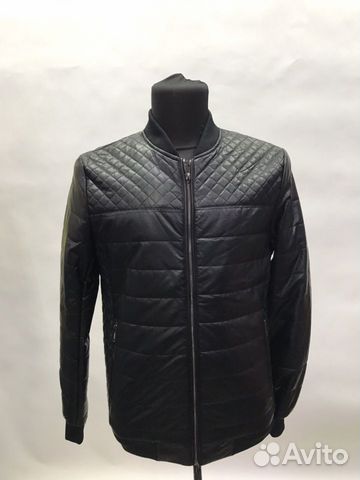 Мужская чёрная кожаная куртка L-XL