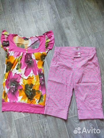 Розовые брюки капри клетка 46р Розовые брюки капри клетка 46р