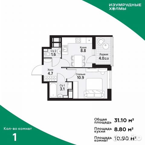 1-к квартира, 31.1 м², 14/25 эт. 1-к квартира, 31.1 м², 14/25 эт.