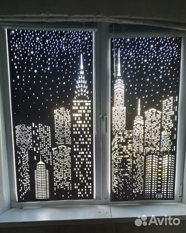Рулонные шторы с перфорацией Ночной город