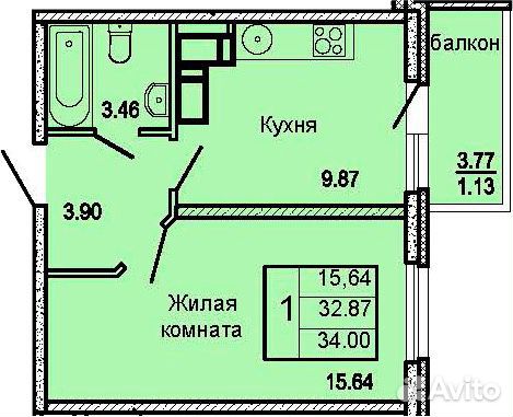 1-к квартира, 32.9 м², 4/24 эт.
