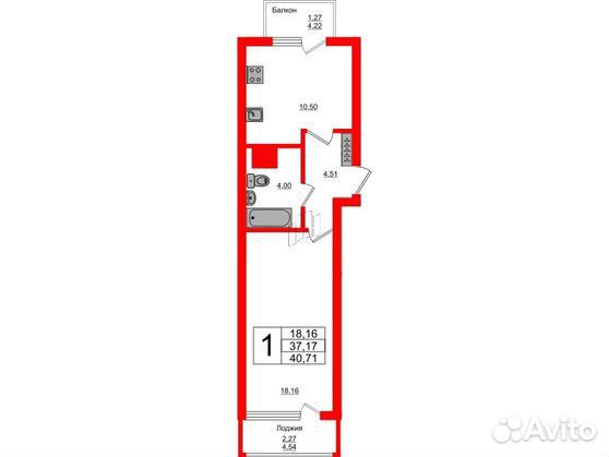 1-к квартира, 40.7 м², 10/15 эт. 1-к квартира, 40.7 м², 10/15 эт.