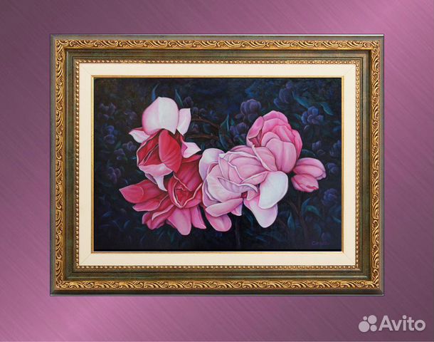 Королевские магнолии в ночном саду. Картина, масло