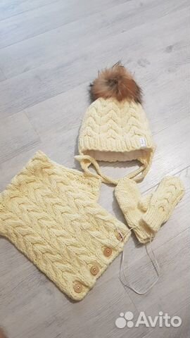 Шапка, снуд и варежки зимние ручной работы