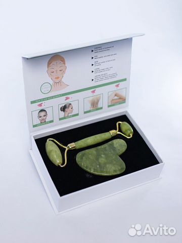 Нефритовый роллер и скребок гуаша набор