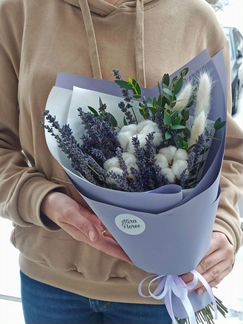 Букет из сухоцветов, лаванды, хлопка, эвкалипта