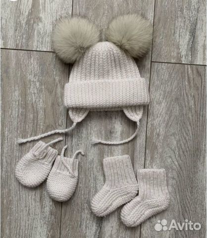 Детский комплект шапка, варежки, пинетки 0+