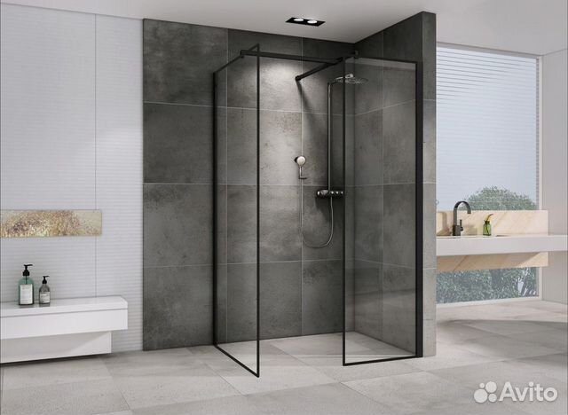 Душевой уголок 120х90, черный профиль
