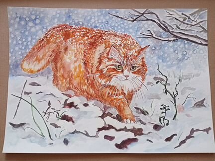 Акварель Котей, размер А3