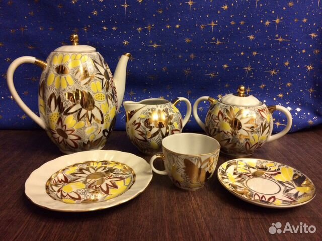 Сервиз кофейный «Золотые ромашки» форма «Тюльпан»2