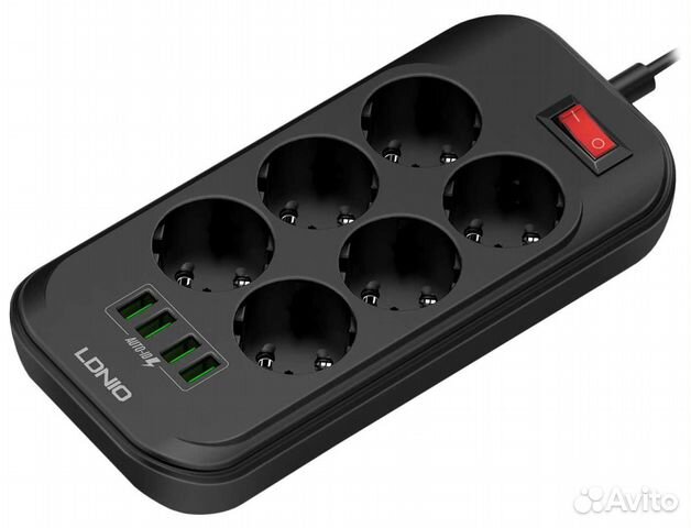 Сетевой фильтр ldnio SE6403 4USB*6 розеток 2м grey