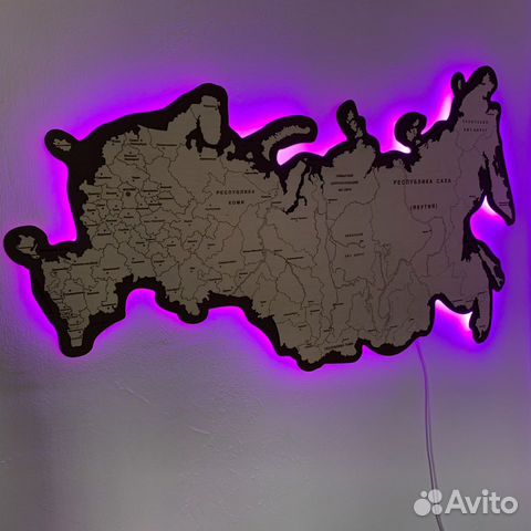 Карта России деревянная с подсветкой