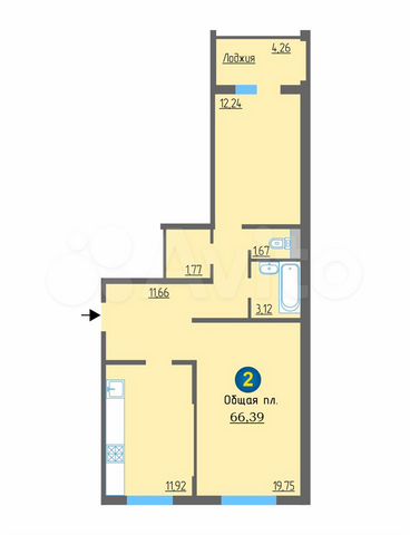 2-к. квартира, 66,4 м², 6/10 эт.
