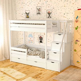 Кровать двухъярусная + ступеньки комод