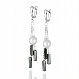 Серьги с горным хрусталем и гематитом