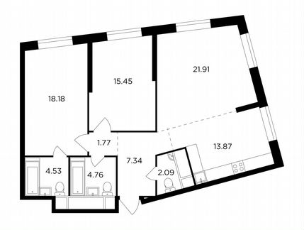 3-к квартира, 89.9 м², 4/30 эт.