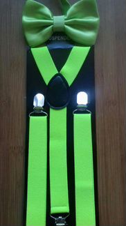 Детские ярко- зелёные подтяжки и бабочка новые