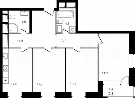 3-к квартира, 82.3 м², 11/23 эт.