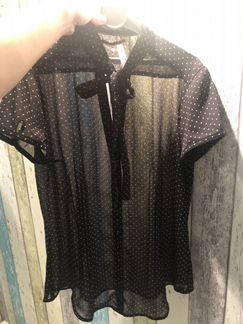 Блузка в горошек полупрозрачная 40-44 легкая