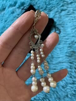 Продам шикарные серьги натуральный жемчуг балийско