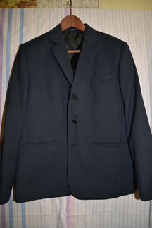 Пиджак синий в серую полоску/клетку