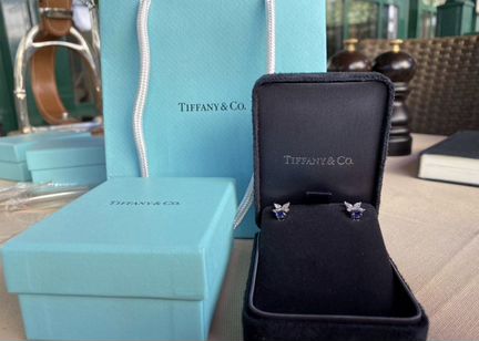 Золотые серьги Tiffany Брилл 0.75 ct сапфиры 0.6 c