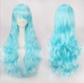 Парик волны голубой 80см