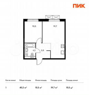 1-к квартира, 40.2 м², 20/24 эт.