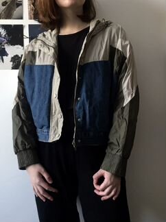 Комбинированная джинсовая куртка/ветровка/бомбер P