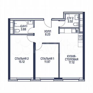 2-к квартира, 59.6 м², 4/22 эт.
