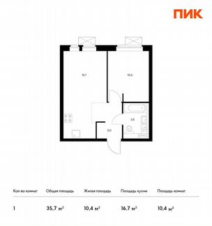 1-к квартира, 35.7 м², 26/32 эт.